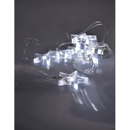 LED Vánoční řetěz 10xLED/2xAA 1,5m hvězdy bílé světlo