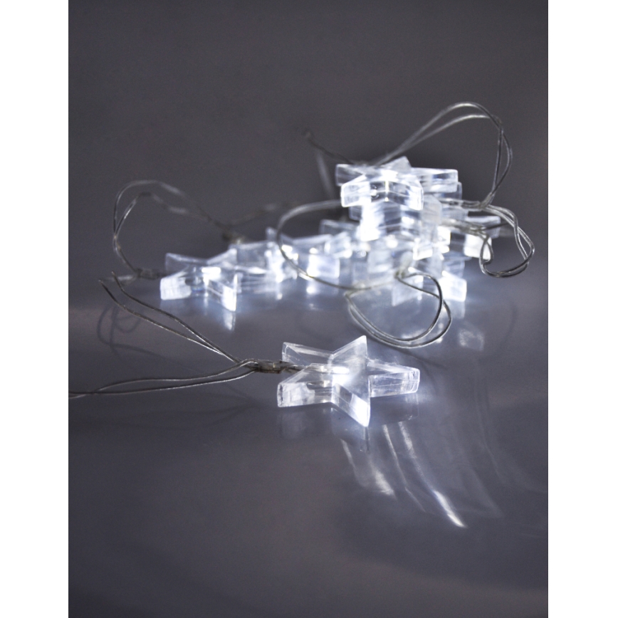 LED Vánoční řetěz 10xLED/2xAA 1,5m hvězdy bílé světlo