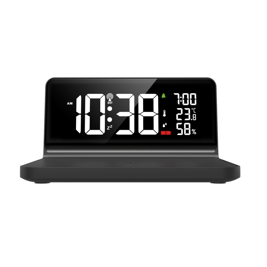 LED Budík s LCD displejem a bezdrátovým nabíjením Qi LED/10W/230V