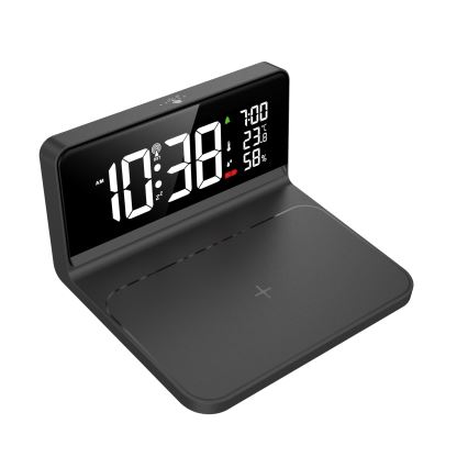 LED Budík s LCD displejem a bezdrátovým nabíjením Qi LED/10W/230V