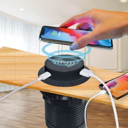 Vestavná bezdrátová nabíječka + USB A+C černá