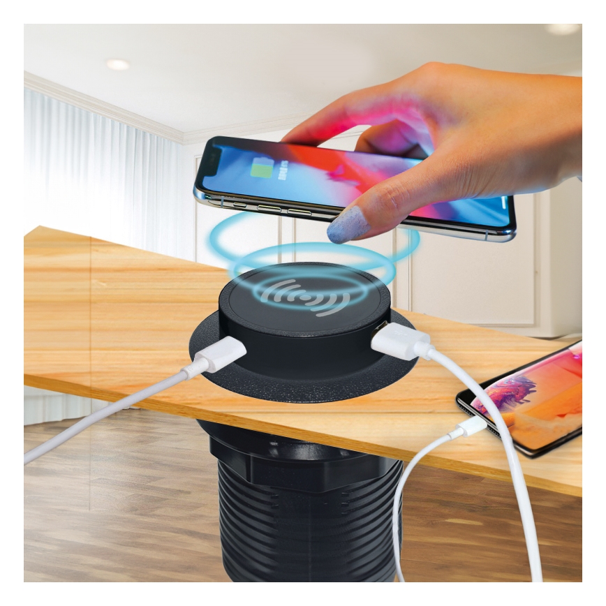 Vestavná bezdrátová nabíječka + USB A+C černá