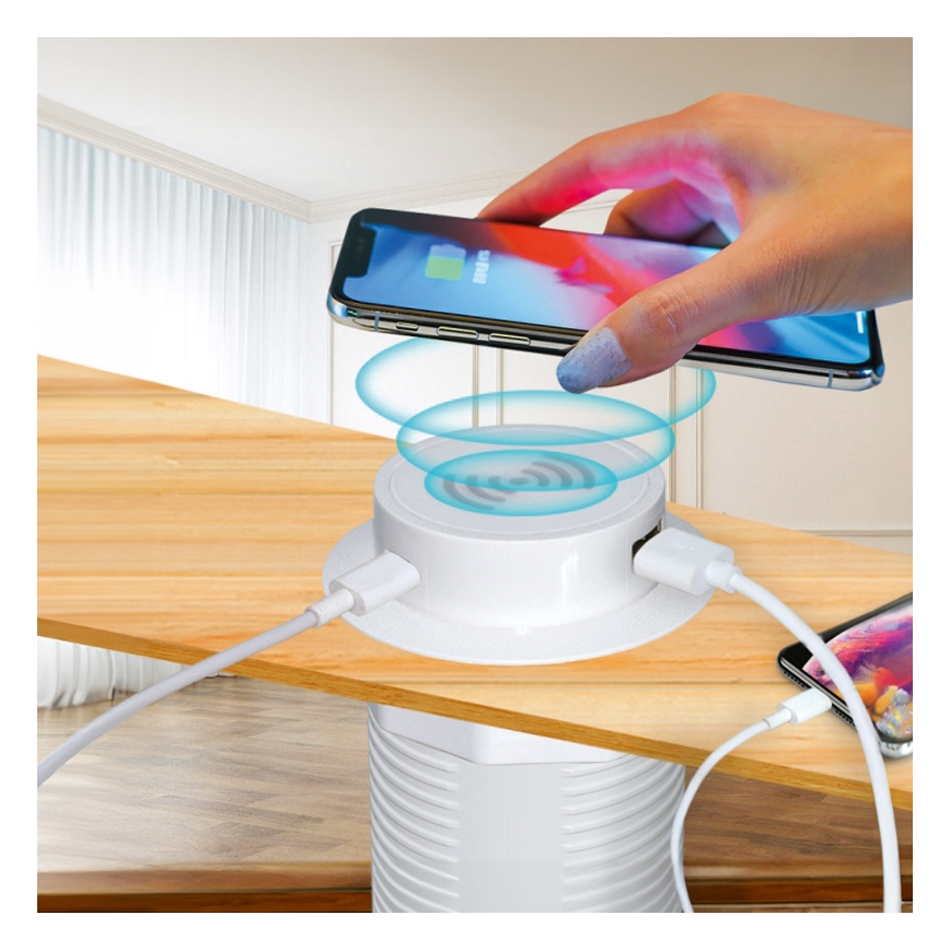 Vestavná bezdrátová nabíječka + USB A+C bílá