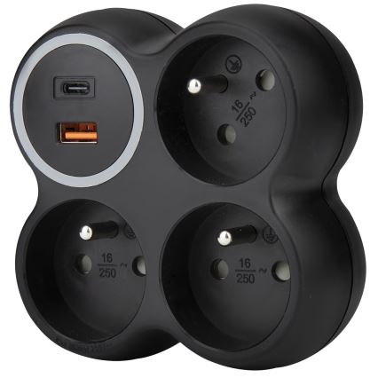 Rozbočovací zásuvka 3x 15A USB A+C černá