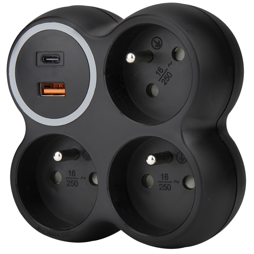 Rozbočovací zásuvka 3x 15A USB A+C černá