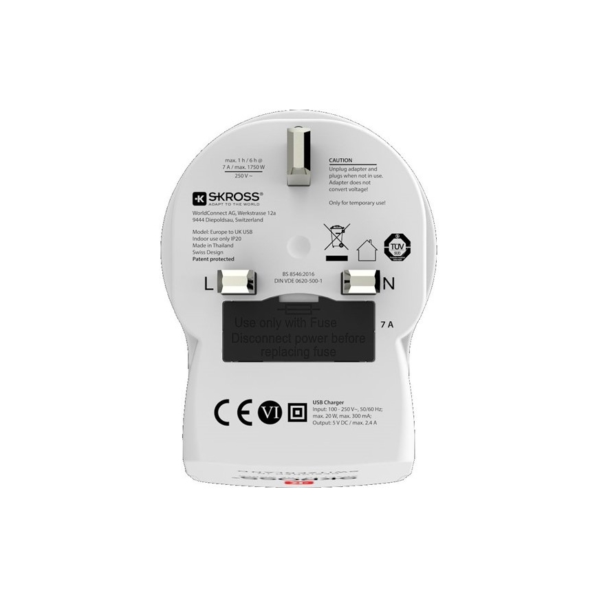 Cestovní adaptér pro UK 230V + 2x USB port