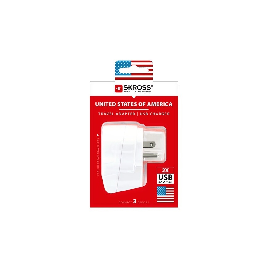 Cestovní adaptér pro USA 230V + 2x USB port