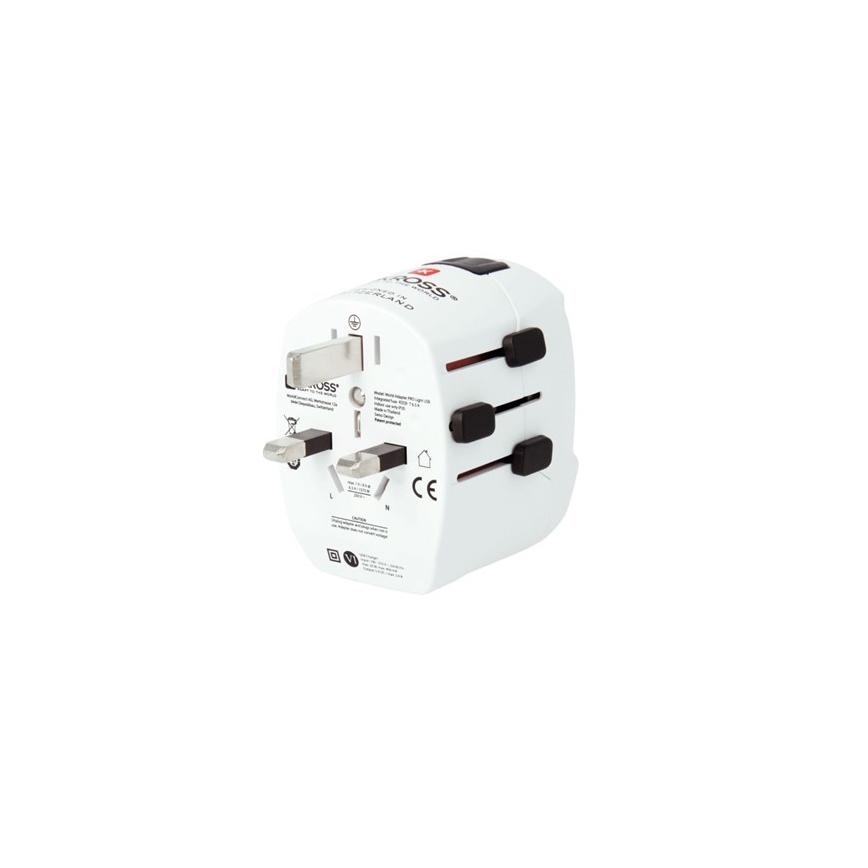 Cestovní adaptér pro UK, USA, Austrálii a Čínu 230V + 2x USB port