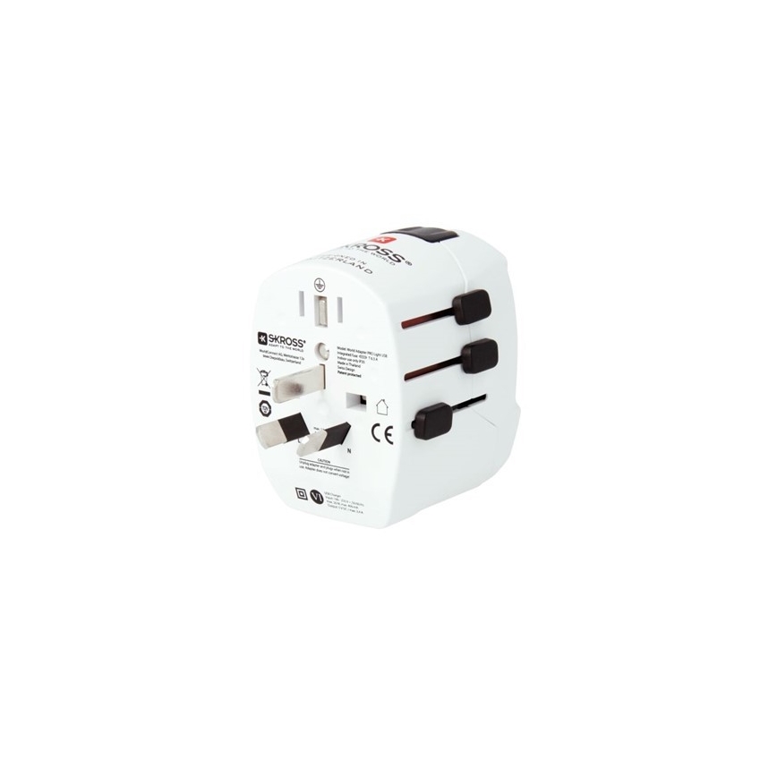 Cestovní adaptér pro UK, USA, Austrálii a Čínu 230V + 2x USB port