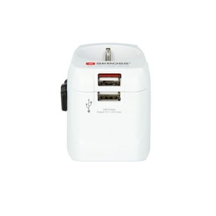 Cestovní adaptér pro UK, USA, Austrálii a Čínu 230V + 2x USB port