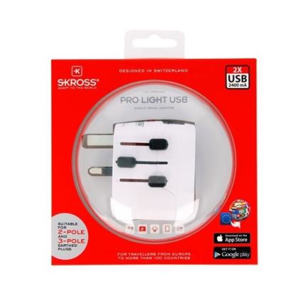 Cestovní adaptér pro UK, USA, Austrálii a Čínu 230V + 2x USB port