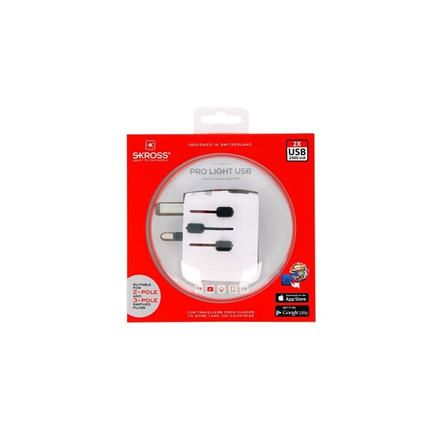 Cestovní adaptér pro UK, USA, Austrálii a Čínu 230V + 2x USB port