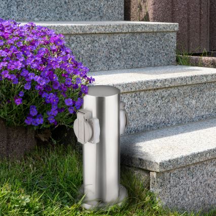 Venkovní zásuvkový sloupek 2Z 230V IP44 matný chrom kulatý