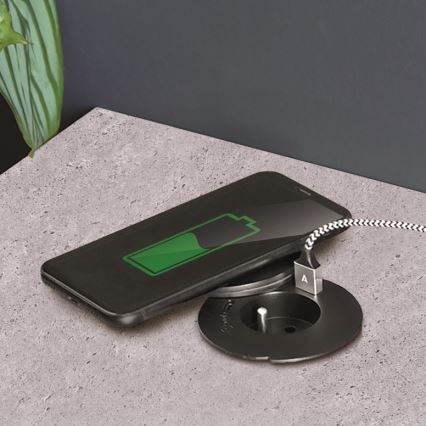 Vestavná zásuvka s bezdrátovým nabíjením 10W 1Z + USB A+C černá