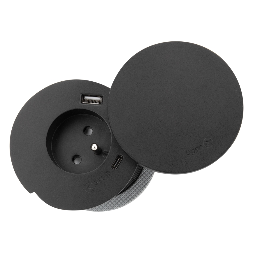 Vestavná zásuvka s bezdrátovým nabíjením 10W 1Z + USB A+C černá