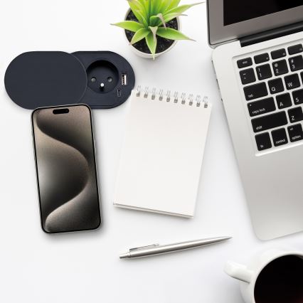 Vestavná zásuvka s posuvným víčkem 20W 1Z + USB A+C černá