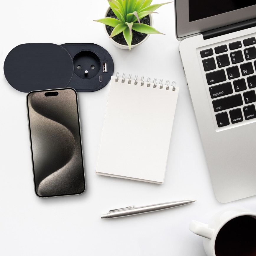 Vestavná zásuvka s posuvným víčkem 20W 1Z + USB A+C černá
