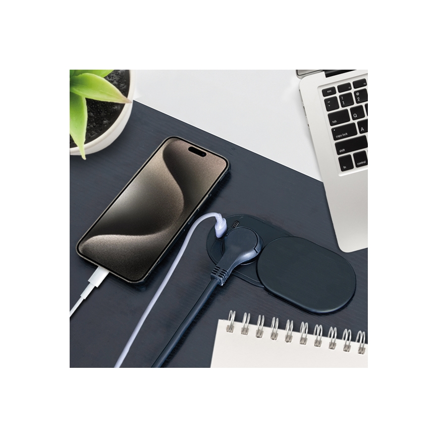 Vestavná zásuvka s posuvným víčkem 20W 1Z + USB A+C černá