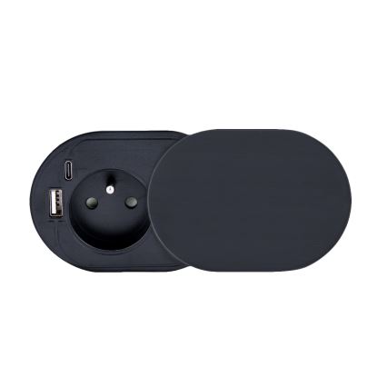Vestavná zásuvka s posuvným víčkem 20W 1Z + USB A+C černá