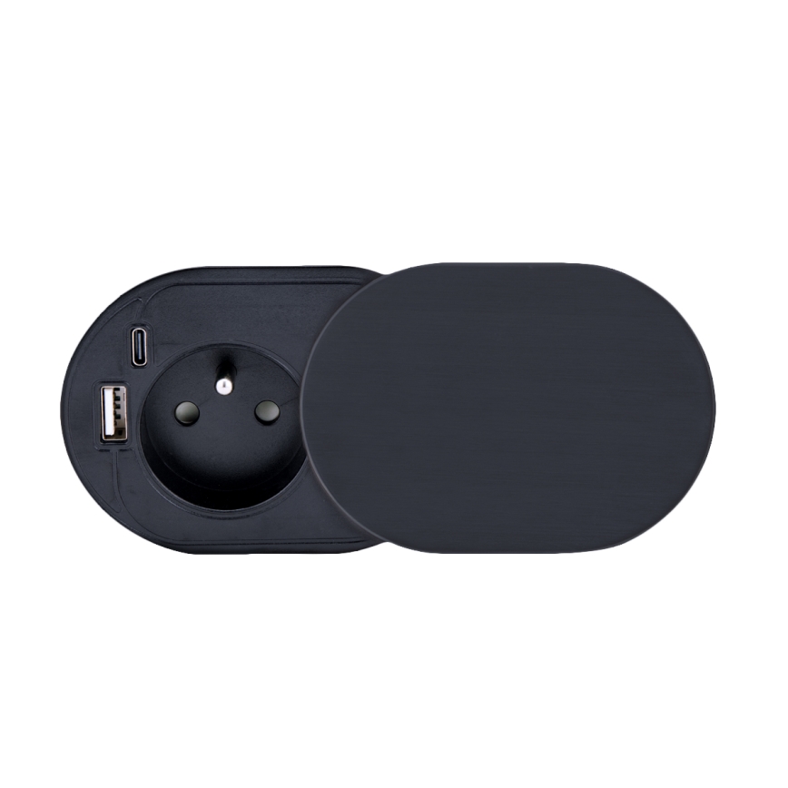 Vestavná zásuvka s posuvným víčkem 20W 1Z + USB A+C černá