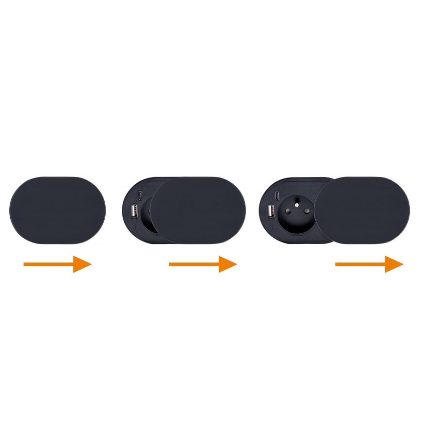 Vestavná zásuvka s posuvným víčkem 20W 1Z + USB A+C černá