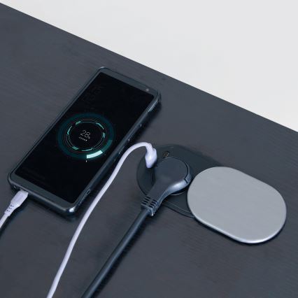 Zásuvkový sloupek pro desku stolu 1x230V + USB-A + USB-C stříbrná