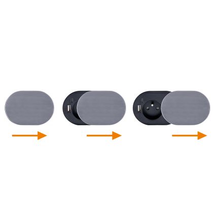 Zásuvkový sloupek pro desku stolu 1x230V + USB-A + USB-C stříbrná