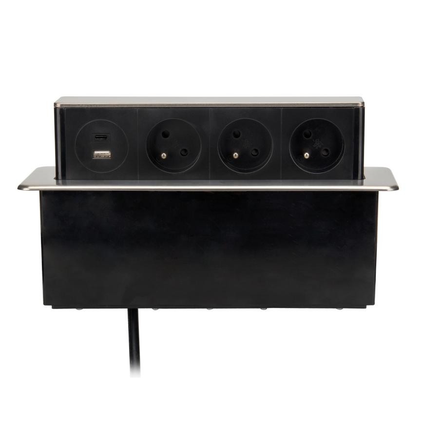 Zásuvkový sloupek pro desku stolu 3x230V + USB-A + USB-C