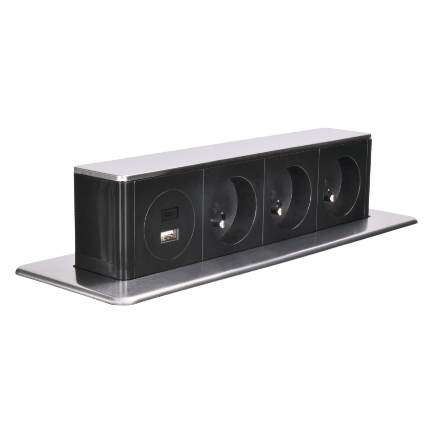Zásuvkový sloupek pro desku stolu 3x230V + USB-A + USB-C