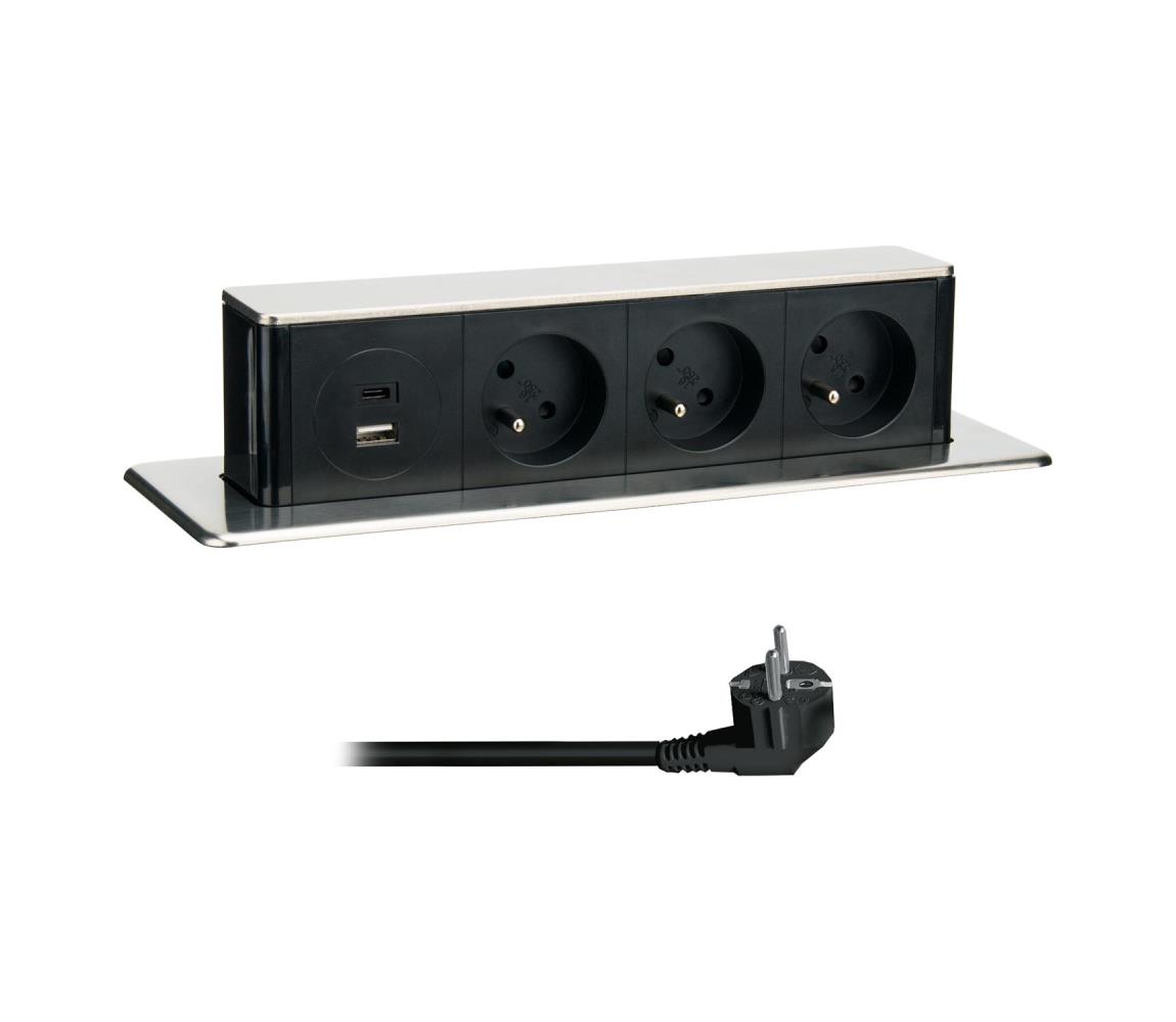 Solight Solight PP126USBC - Zásuvkový sloupek pro desku stolu 3x230V + USB-A + USB-C SL1491