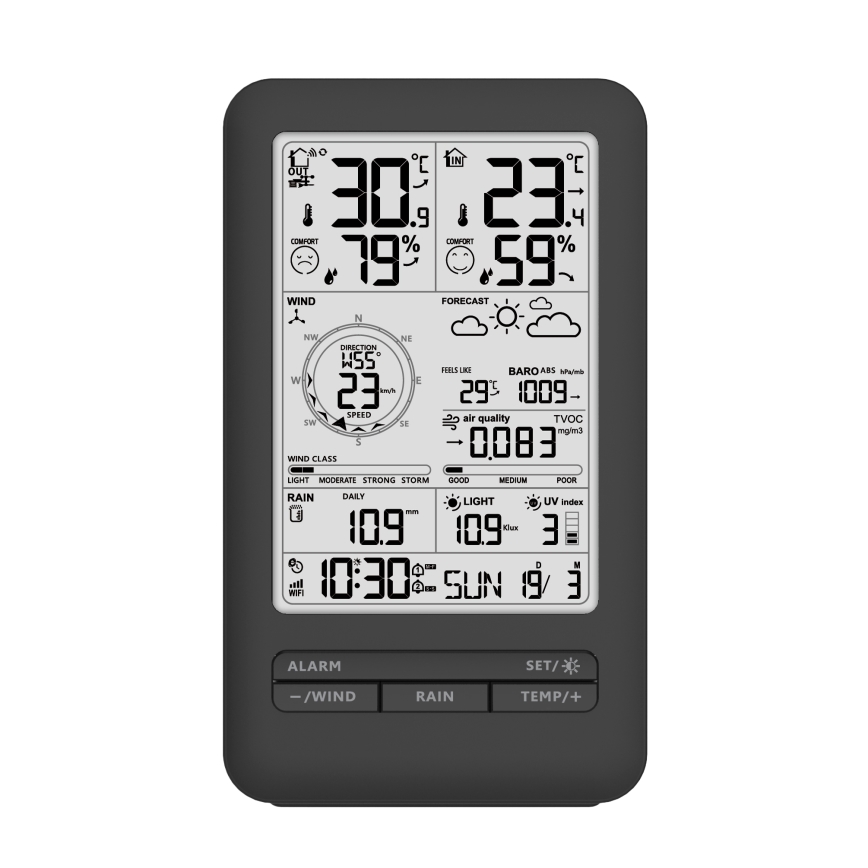Profesionální meteostanice s LCD displejem 2xAA Wi-Fi Tuya
