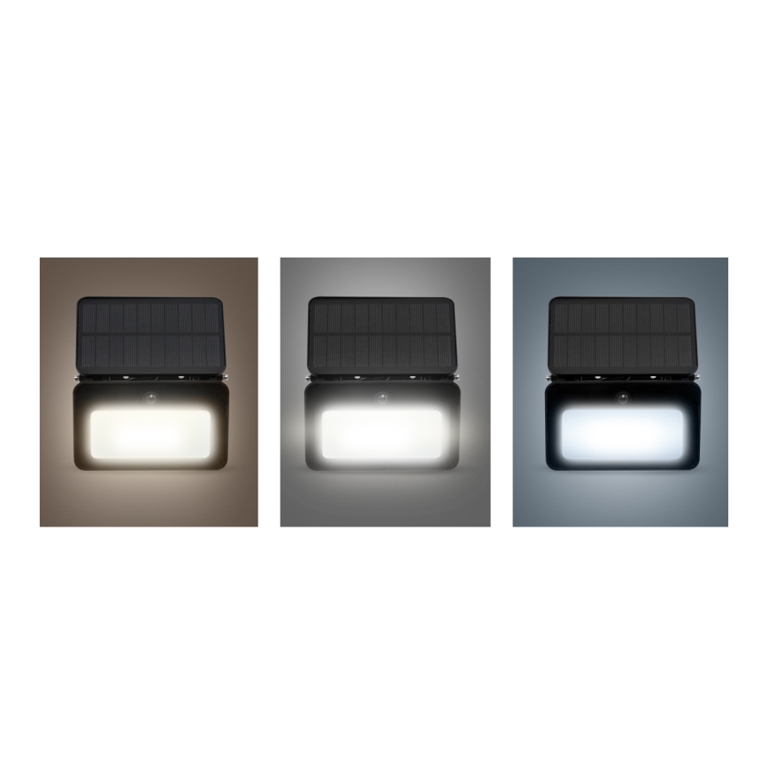 LED Stmívatelný solární reflektor se senzorem pohybu a soumraku LED/6W/3,7V 2200 mAh 3000/4000/6500K IP65