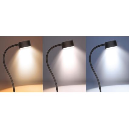 LED Stmívatelná flexibilní nabíjecí stolní lampa s klipem LED/2W/1800 mAh 3000/4000/6500K černá