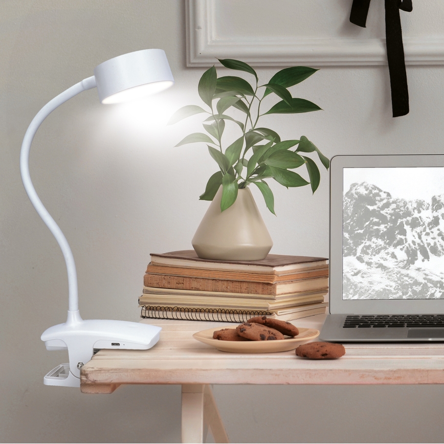 LED Stmívatelná flexibilní nabíjecí stolní lampa s klipem LED/2W/1800 mAh 3000/4000/6500K bílá