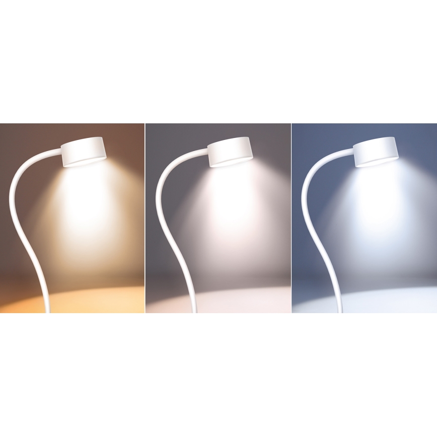 LED Stmívatelná flexibilní nabíjecí stolní lampa s klipem LED/2W/1800 mAh 3000/4000/6500K bílá