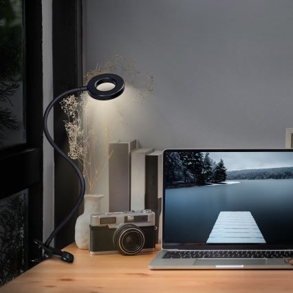 LED Stmívatelná stolní lampa s klipem LED/8W/230V 3000/4000/5000K černá