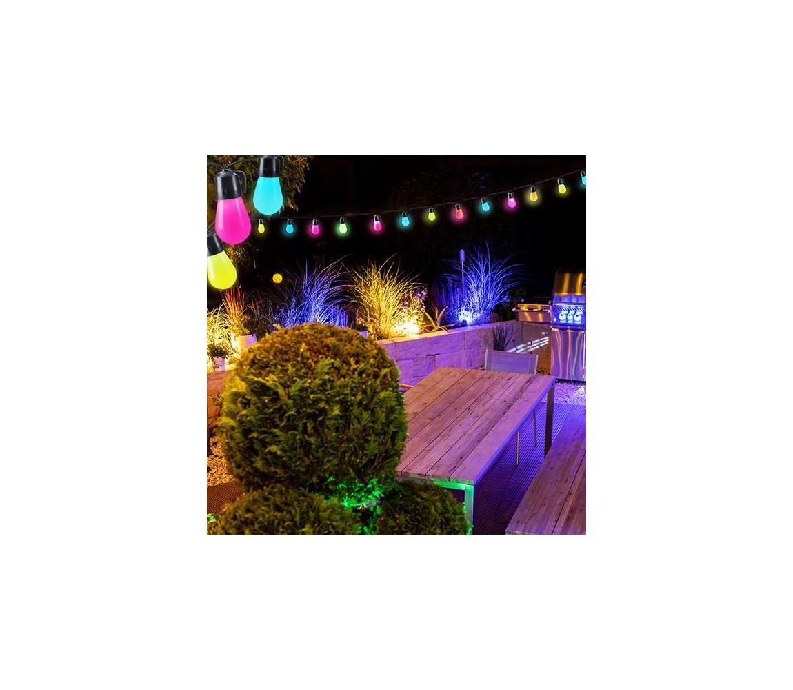 Solight LED smart venkovní řetěz s RGB žárovkami, bluetooth, 15 žárovek, 14m+6m, 10W