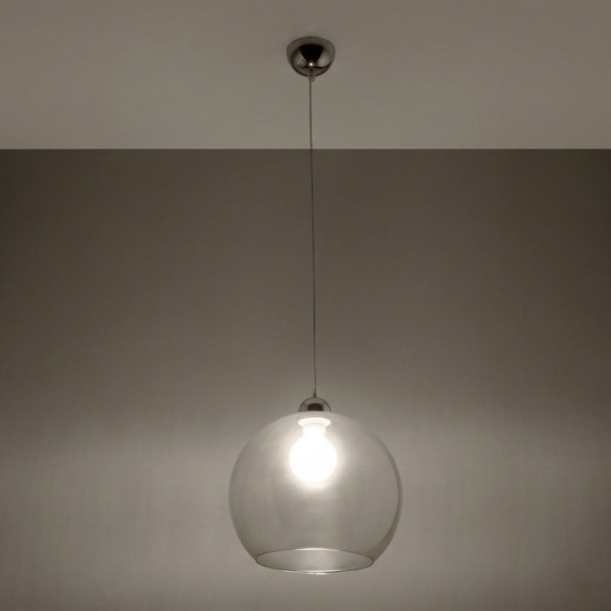 Lustr na lanku BALL 1xE27/15W/230V pr. 30 cm čirá/lesklý chrom