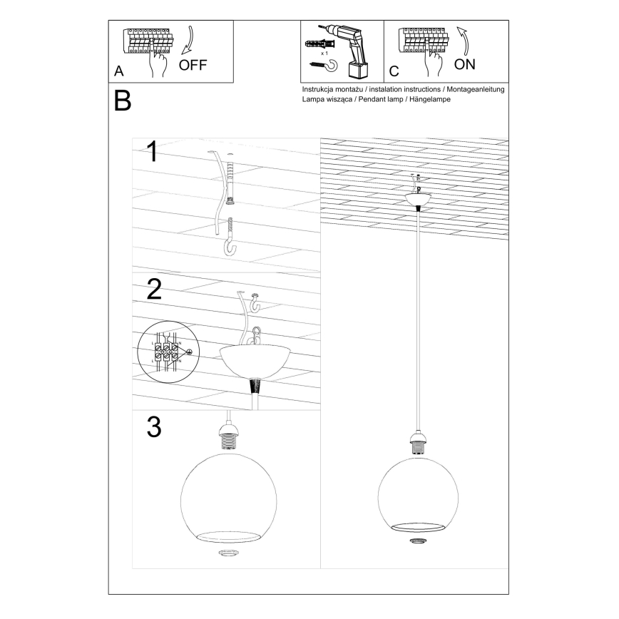 Lustr na lanku BALL 1xE27/15W/230V pr. 30 cm čirá/lesklý chrom