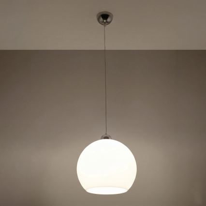 Lustr na lanku BALL 1xE27/15W/230V pr. 30 cm bílá/lesklý chrom