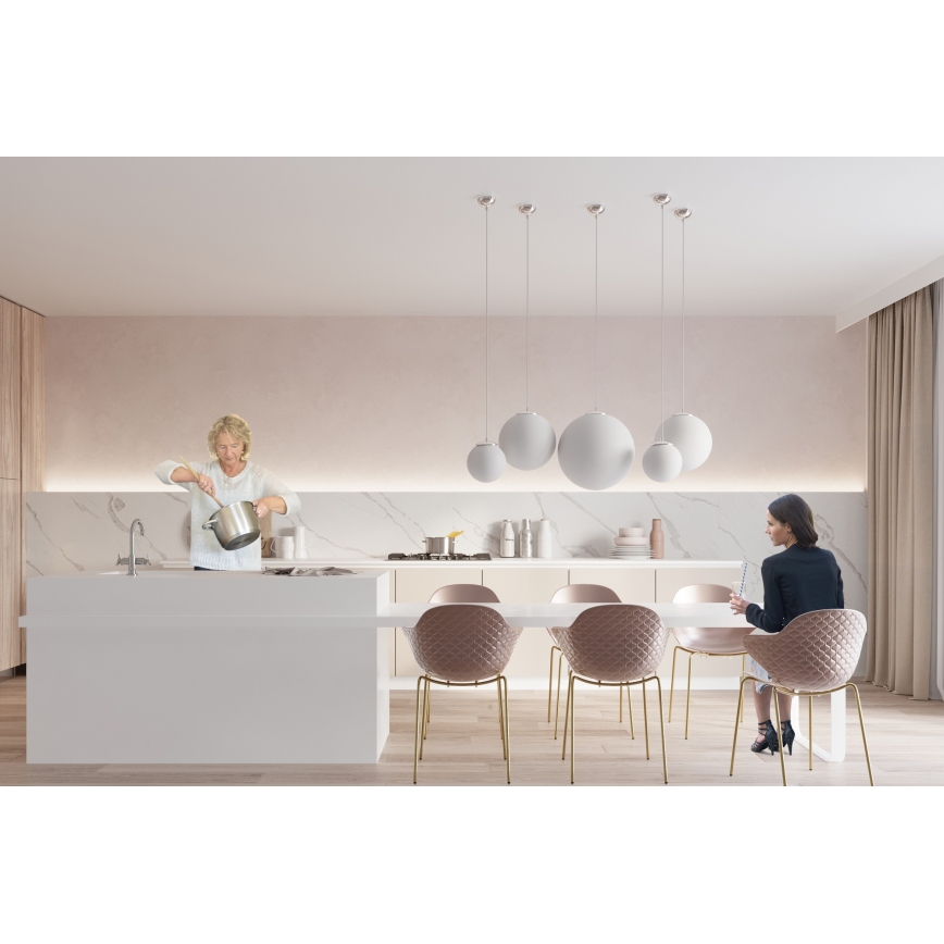 Lustr na lanku UGO 1xE27/15W/230V pr. 40 cm bílá/lesklý chrom