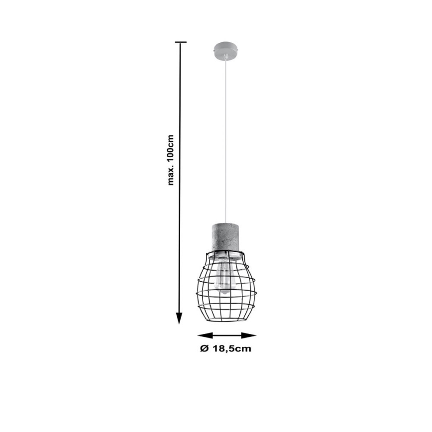 Lustr na lanku LUGO 1xE27/60W/230V černá/šedá