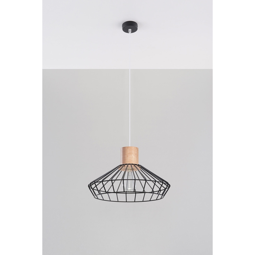 Lustr na lanku LORA 1xE27/60W/230V černá/bříza/buk