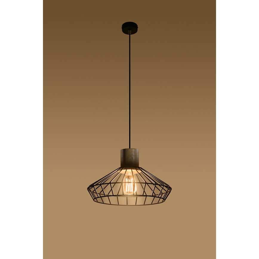 Lustr na lanku LORA 1xE27/60W/230V černá/bříza/buk