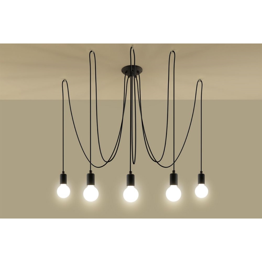 Lustr na Lanku EDISON 5 5xE27/60W/230V pavouk černá