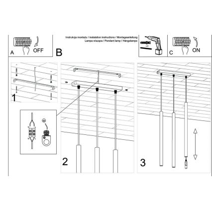 Lustr na lanku PASTELO 3xG9/8W/230V černá