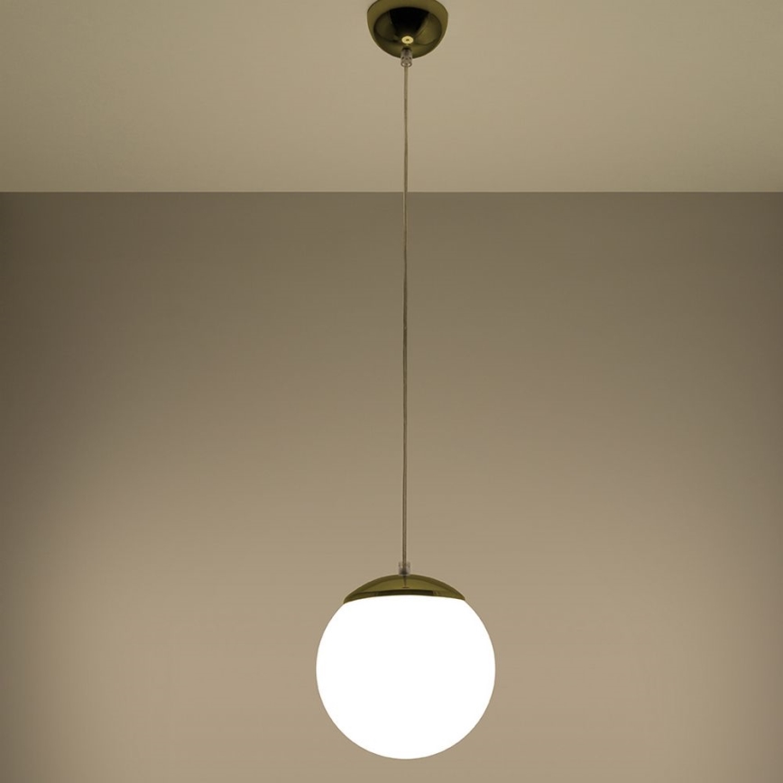 Lustr na lanku TOYA 1xE27/60W/230V pr. 20 cm bílá/zlatá