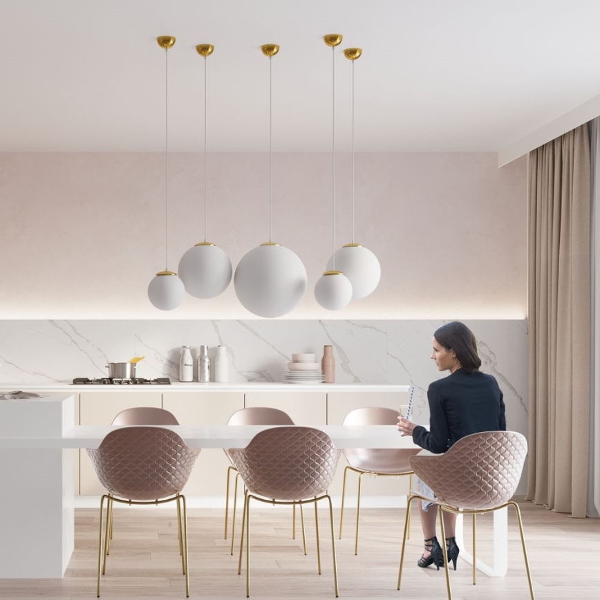 Lustr na lanku TOYA 1xE27/60W/230V pr. 30 cm bílá/zlatá