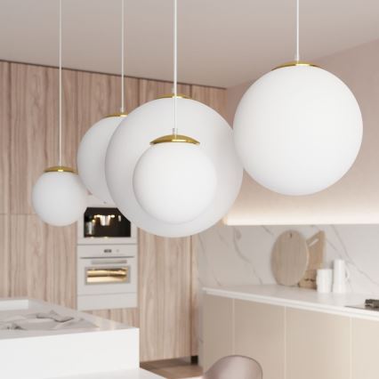 Lustr na lanku TOYA 1xE27/60W/230V pr. 30 cm bílá/zlatá