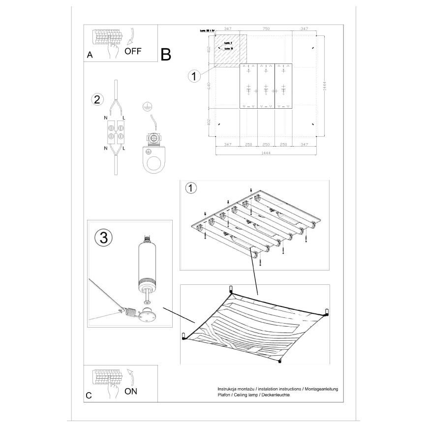 LED Stropní svítidlo LUNA 6xG13/8,5W/230V 140x140 cm bílá